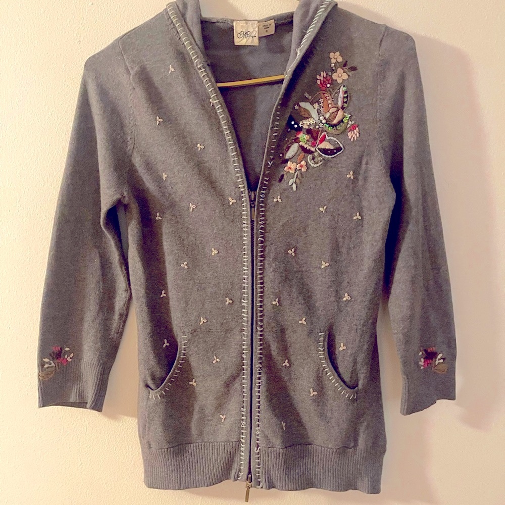 “MONIQUE” size S  Beaded Sweater Sweatshirt  80% cotton, 17% nylon & 2% spandex